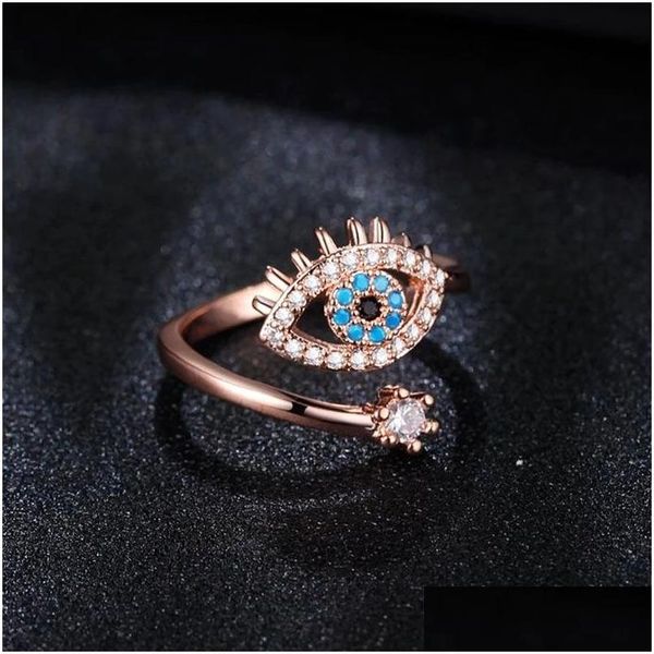 С боковыми камнями Lucky Турецкие синие кольца от сглаза Sde Открытое регулируемое обручальное кольцо на палец для женщин 2022 Модные ювелирные изделия оптом Dr Dhht6