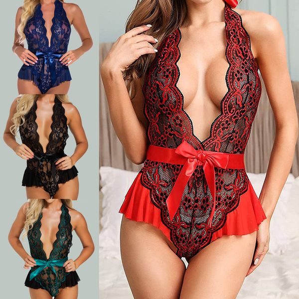 set lingerie sexy Canotta in pizzo lingerie a V profonda Prezzo economico Donna Indumenti da notte pigiama di buona qualità Fabbrica Taglie forti Abiti trasparenti Donna Pizzo sexy