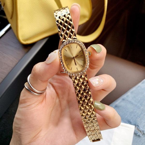 Relógios femininos de luxo marca superior ouro senhora relógio 25mm mostrador oval pulseira aço inoxidável relógios de pulso para mulheres natal dia dos namorados mot294l