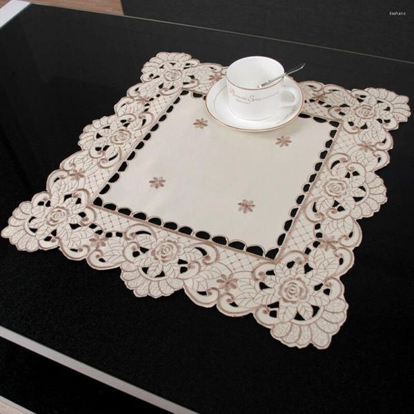 Tapetes de mesa branco bordado pano de renda floral toalha de mesa festa de casamento tecido de cetim país francês decoração de casa temática