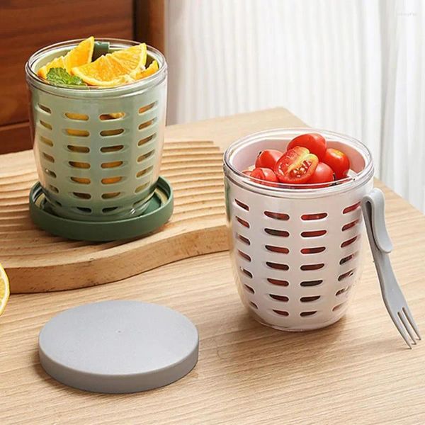 Tazze Piattini Scatola per insalata a prova di perdite Tazza di frutta portatile in movimento con scomparti di drenaggio Capacità di stoccaggio anti-perdite