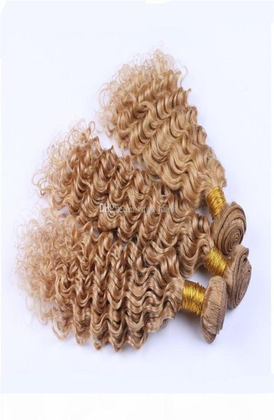 Brasileiro encaracolado 3 pçs lote brasileiro encaracolado cabelo virgem tece jerry onda cabelo virgem loira 27 pacotes de cabelo onda profunda wefts4696478