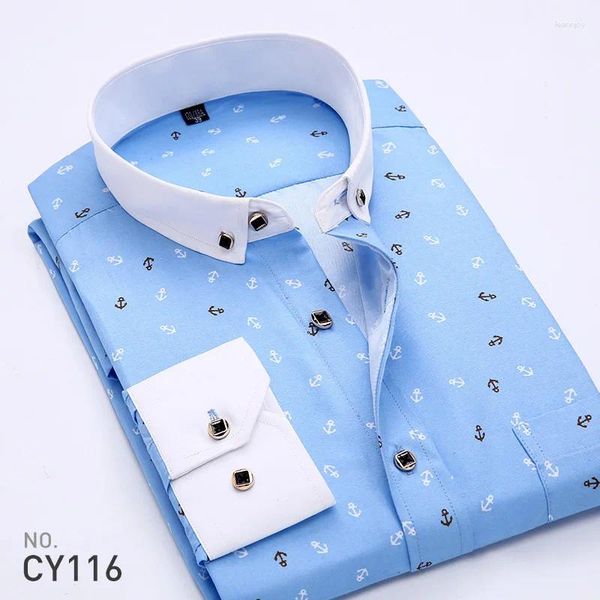 Camicie eleganti da uomo Camicia a maniche lunghe stampata Coreana Slim Plaid giovanile Versatile moda casual floreale Pollice Processo senza ferro