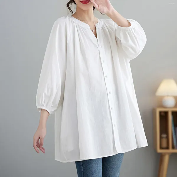 Женские блузки 2024, очень широкая одежда с рукавами, корейские жаккардовые однотонные рубашки средней длины, летние футболки для женщин