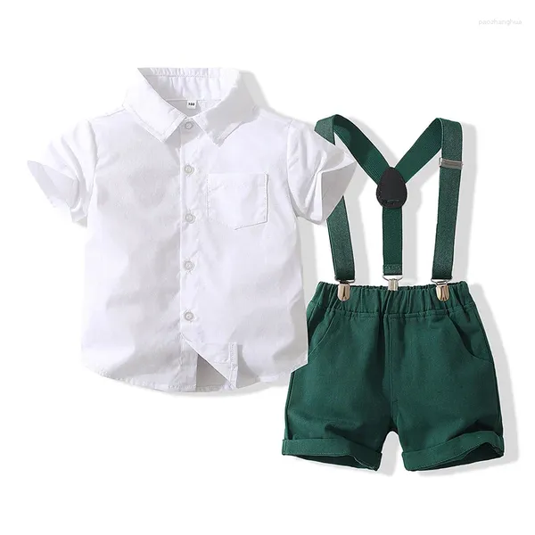 Giyim Setleri Toddler Boy Boy Formal Kısa Set Yaz Beyefendi Kıyafet Çocuk Kollu Bowtie Gömlek Askı Şortu Takım