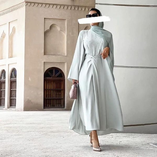 Abbigliamento etnico Donna Abaya Dubai Abito a 3 pezzi Set Perline musulmane Abiti da sera Abiti da ballo Katfan Hijab islamico Abaya Ramadan