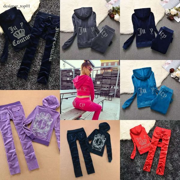 2024 Damen zweiteiliger Samt-Juicy-Trainingsanzug, Damen-Couture-Set, Designer-Trainingsanzug, Couture Juciy Coture Sweatsuits, Buchstaben, Kapuzen-Hoodie-Trainingsanzüge