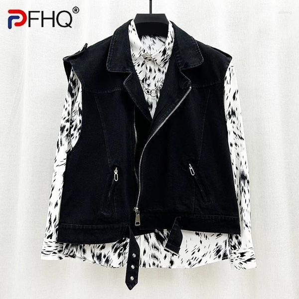 Gilet da uomo PFHQ Gilet da motociclista con cerniera Giacche Trendy Stile Safari Funzione Gilet corto in denim antiusura estivo 21Z4253