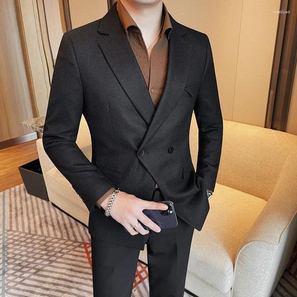 Ternos masculinos blazer hombre coreano roupas de luxo moda duplo breasted jaquetas negócios formal wear fino ajuste casual terno casaco