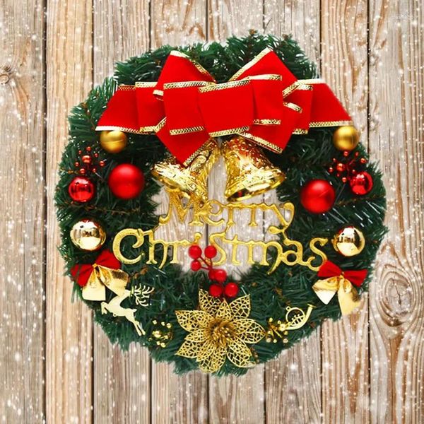 Flores decorativas 30cm guirlanda redonda de natal guirlanda feliz sino arcos rattan haste ramo anel decorações de natal 2024 suprimentos