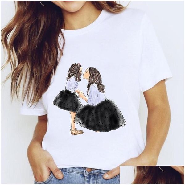 Damen T-Shirt Damen T-Shirts Top für Frauen Cartoon Mama Harajuku Mädchen Mama Liebe Kawaii Kleidung Print Lady Graphic T Shirt Damen Fe Dhdou