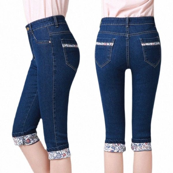 Coreano Fi Capri Azul Denim Calças Mulheres Verão 2023 Vintage Cintura Alta Jeggings Jeans Calças Lápis Curtas Calças Leggings M6bB #