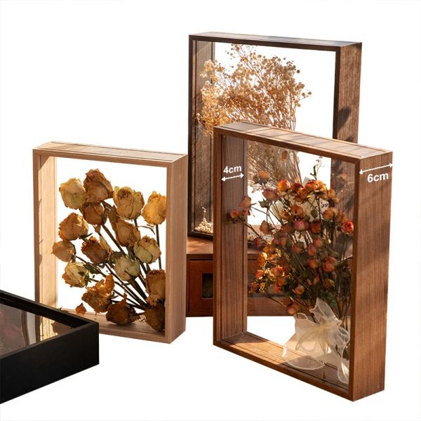 Quadro 4cm caixa de sombra transparente profunda quadros buquê exibição flor caso profundo para artesanato imagem 3d memória memória mesa de madeira