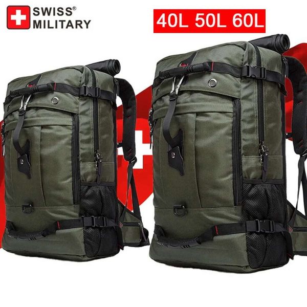 İsviçre Askeri Erkekler Yürüyüş Sırt Çantaları 40L/50L/60L İş Seyahati Outdoors Dizüstü Dizüstü Çantası Çok Fonksiyonlu Lage Çantası