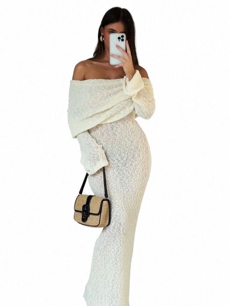 Tossy Knit Hollow Out Off-Shoulder Maxi Dr femminile Cover up Loose Lg manica Holiday Beach Party Dr Donne Maglieria Dr y87Y #