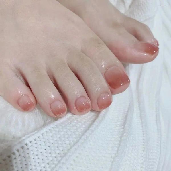 Unghie finte 24 pezzi punte per unghie del piede francese semplice tinta unita moda corta quadrata finta copertura completa stampa su donna