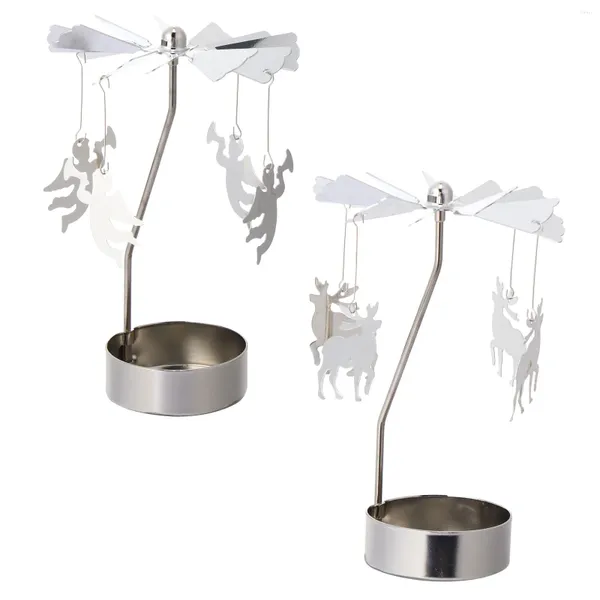 Portacandele 2 pezzi Alce Candeliere rotante Tea Light Supporto creativo in metallo natalizio