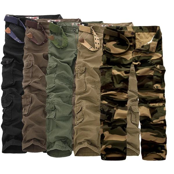 Calça homens calças de carga algodão primavera de outono de lavar roupas de trabalho militar uniforme militar calças de perna reta de pernas retas 42