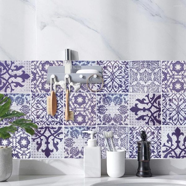 Sfondi 24 pezzi adesivo decorativo per piastrelle fiore vintage quadrato adesivo decorativo da parete per bagno