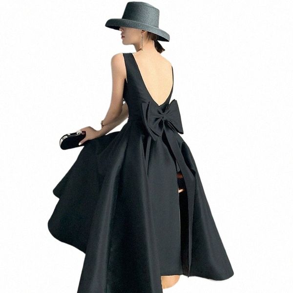Sexy Backl Big Bow-tie Evening Guest Lg Party Summer Dres per le donne 2024 Elegante nero Prom Compleanno Ball Gown Abiti h5Er #