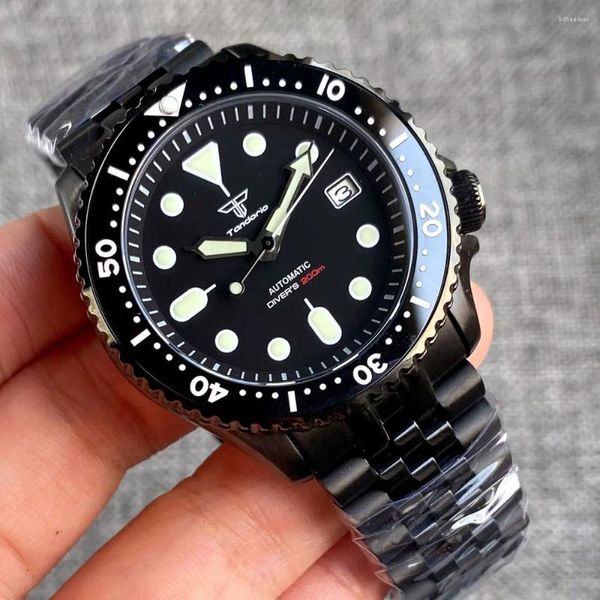 Bilek saatleri siyah skx mod dalış otomatik saat erkekleri 3.8 taç tandorio kendi kendine sargı bilek saati 120Click Çember Kauçuk Band