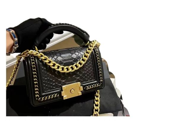 7A Luxuriöse, modische Damen-Klassiker-Hot-Mom-Tasche, Senior-Python-Haut, original 18-Karat-Gold-Metallkette, super vielseitige Umhängetasche