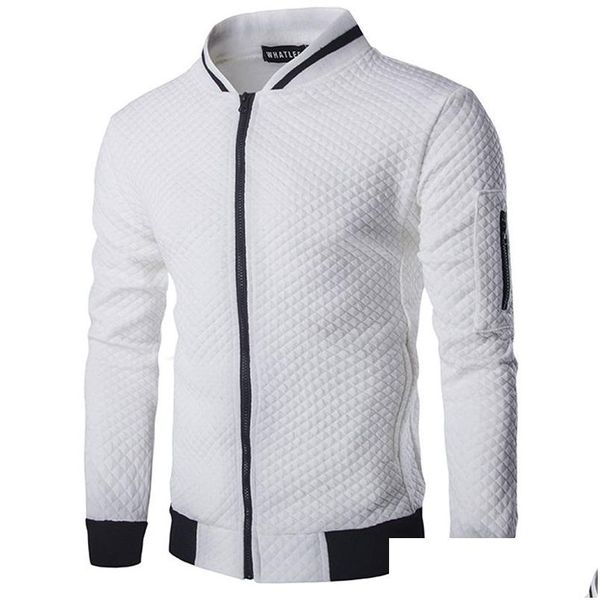 Mens Jaquetas Atacado- Nova Tendência Jaqueta Branca Homens Veste Homme Bomber Moda Slim Fit Argyle Zipper Varsity Casual para entrega de gota Dhe7X