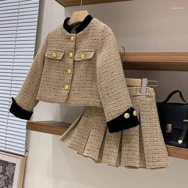 Zweiteiliges Kleid für Babys, Outfits, Blazer, Faltenrock, 2-teilig, Kinderkleidungsset, Designer-Stil, 2–16 Jahre, Mantel, Kleidung für Teenager-Mädchen