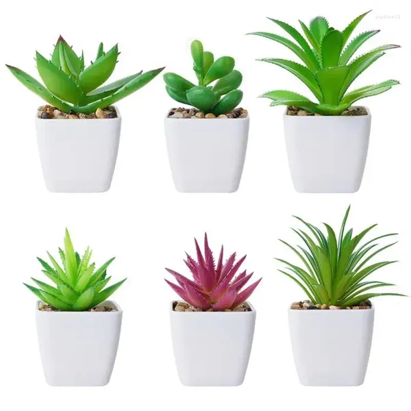 Flores decorativas 6 unidades / conjunto de plantas suculentas artificiais com vasos falsos em seixos reais decoração de vegetação