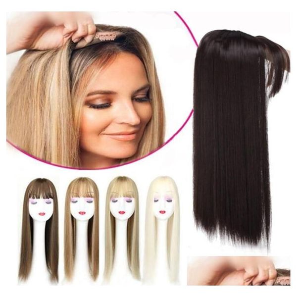 Pedaços de cabelo Gres Loiro Peça Sintética Feminina 3 Clipes em Extensão Com Franja 22 Fibra Longa de Alta Temperatura Marrom/Cinza/Preto Drop Del Ot53U