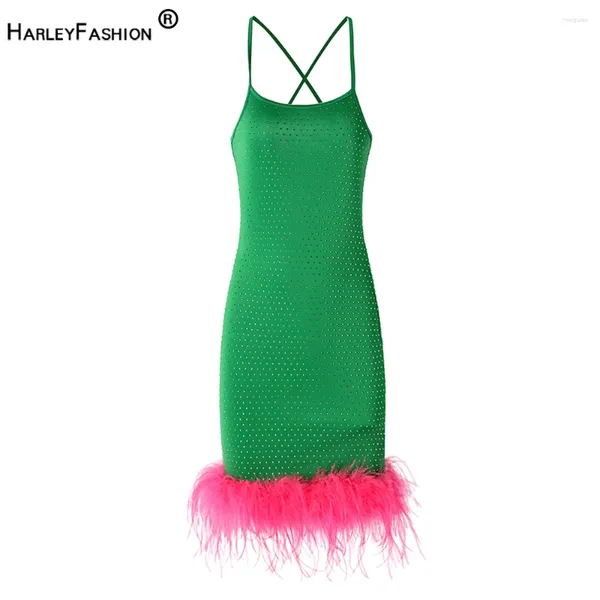 Повседневные платья, дизайн вечеринки, сексуальное клубное женское лоскутное платье со страусиными перьями, ярко-зеленое эластичное мини-платье с бисером