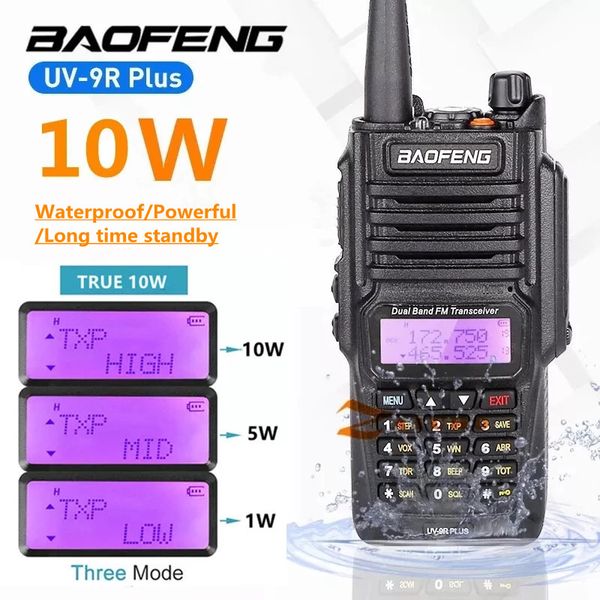 2023 Baofeng UV9r Plus Walkie talkie à prova d'água UV-9R Plus Banda dupla portátil CB Ham Radios FM Transceptor de duas maneiras Rádio