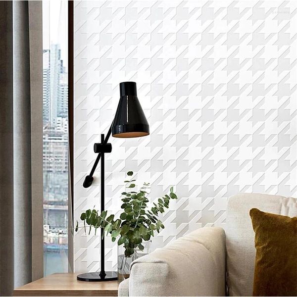 Wallpapers puro branco houndstooth papel de parede 3d em relevo roupas loja pano de fundo rolo sala de estar papel de parede