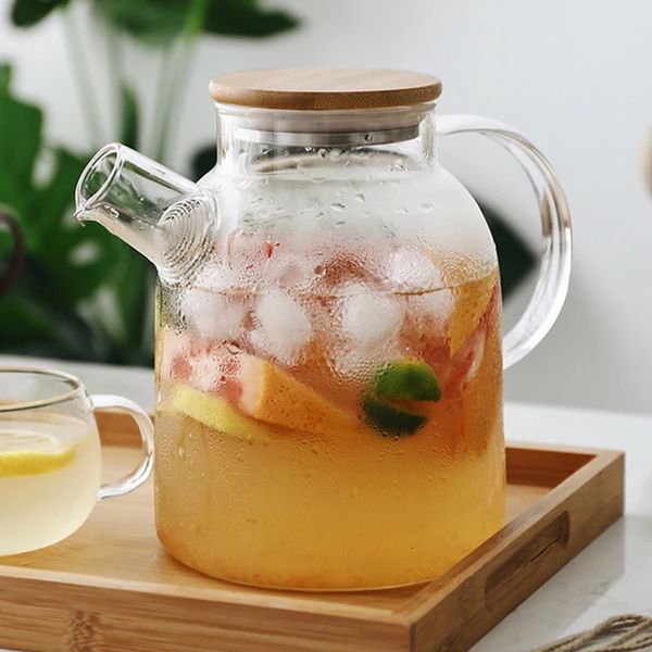 Креативный стеклянный чайник большой емкости, кувшин для холодной воды, чайник, фруктовый сок, контейнер для зеленого чая, прозрачный чайник, практичная чайная посуда 240315