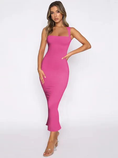 Vestidos casuais mulheres primavera verão bodycon lápis vestido sexy sem mangas pescoço quadrado volta fenda maxi elegante coquetel noite festa