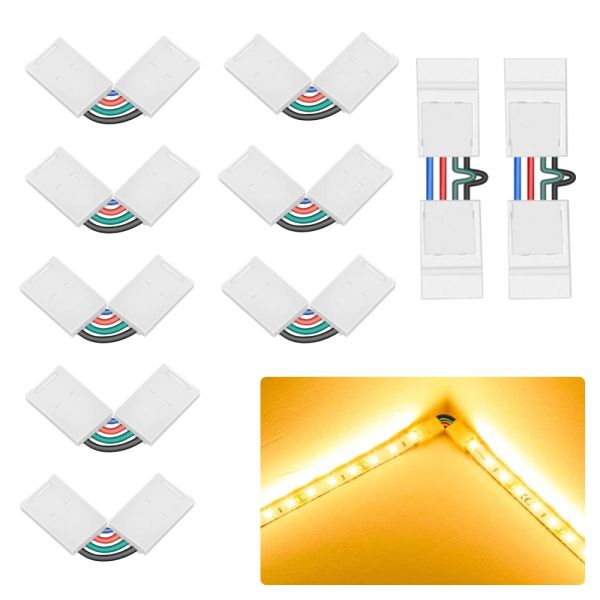 Connettori a forma di L a 4 pin Connettori per strisce LED ad angolo regolabile (90-180 gradi) per strisce luminose a LED RGB 5050 da 10 mm di larghezza