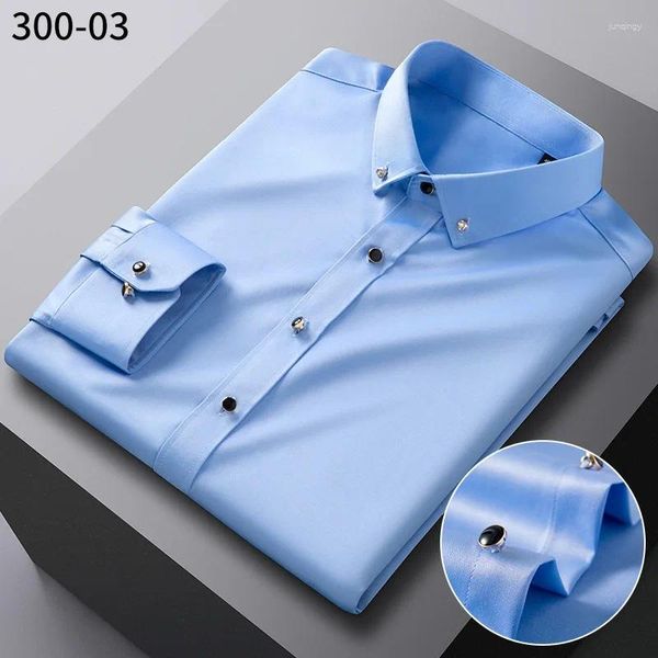 Camicie eleganti da uomo 2024 Camicia a maniche lunghe con bottoni a diamante Elastico Confortevole Non stirabile Business Casual Abbigliamento coreano