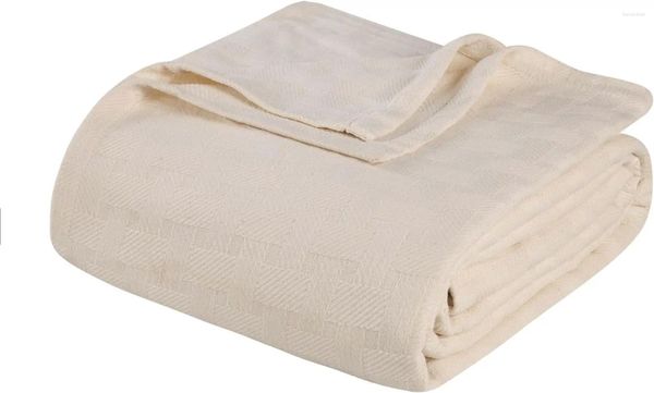 Одеяла Хлопковое всесезонное одеяло Корзина с плетением дизайна Мягкое постельное белье Современный бохо Среднего веса King Ivory