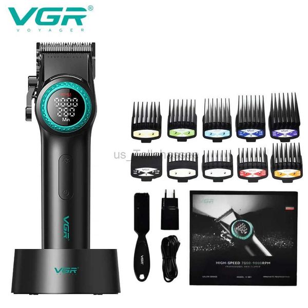 Barbeadores elétricos VGR Aparador de cabelo Elétrico Máquina de cortar cabelo Barbeiro Máquina de corte de cabelo ajustável 9000 RPM Aparador de display digital para homens V-001 240329