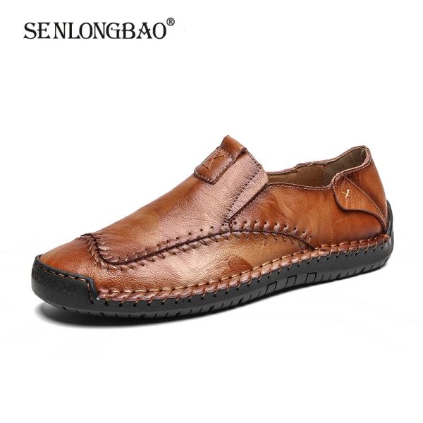 Stivali nuovi fatti a mano in vera pelle da uomo scarpe casual mocassini da uomo di marca moda antiscivolo mocassini piatti neri di grandi dimensioni 3848