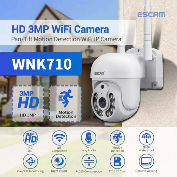 ESCAM WNK710 обнаружение движения WIFI соединение 3-мегапиксельная двусторонняя голосовая интеллектуальная камера ночного видения с двумя источниками света H.265