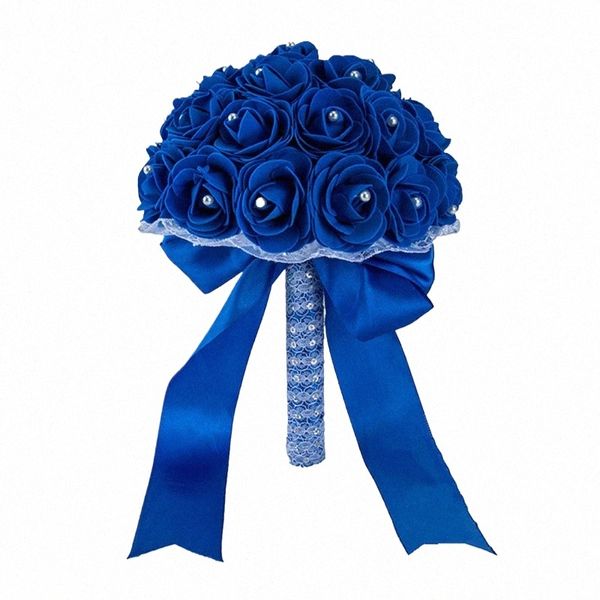 yo CHO Bouquet de casamento de noiva Artificial PE Rose Fr Fake Pearl Bouquet Azul Dama de Honra Casamento Casamento Suprimentos Decoratis 49W7 #