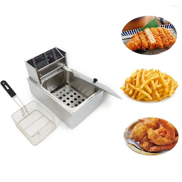 Fritadeira elétrica de bancada comercial 1700W 6L para uso em restaurante de aço inoxidável 6.3qt grande capacidade com cesta