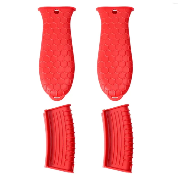 Set di pentole Confezione da 4 supporti per manici in silicone Coperchio per padella in ghisa Manicotto resistente al calore -Rosso