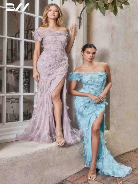 Parti Elbiseleri Pastrol Bir Omuz 3d Çiçek Kokteyl Elbise Bohem Yüksek Yarık Aplikler Gece Elbise Romantik Vestidos De Novia