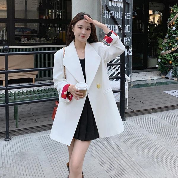 Damenanzüge Frauen Weißer Blazer Mantel 2024 Frühling Herbst Eleganter schicker koreanischer Stil Bussiness Casual Lose Anzugjacke Oberbekleidung weiblich 8235