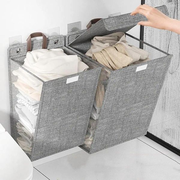 Sacos de lavanderia Soco livre cesta dobrável grande capacidade de armazenamento de roupas de linho de algodão com alças saco de economia de espaço