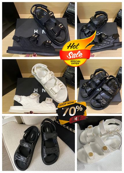 2024 Top-Luxus-Designer-Sandalen für Damen, schwarze Kalbslederschuhe, gesteppte Plateau-Flats, niedriger Absatz, Keildiamant-Schnalle, Slip-on-Knöchelriemen-Flip-Flop