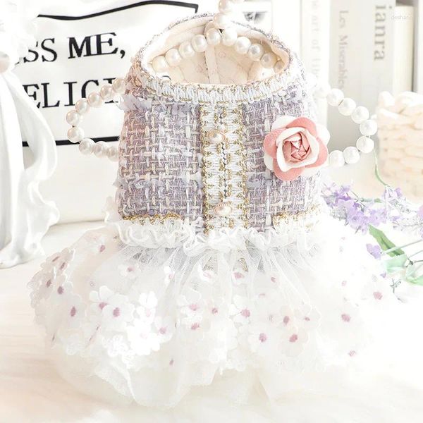 Hundebekleidung Rosa Lila Baumwolle Plüsch Haustier Kleidung Spitze Stickerei Blume Prinzessin Kleid Für Kleine Mittelgroße Chihuahua Teddy Welpen Röcke