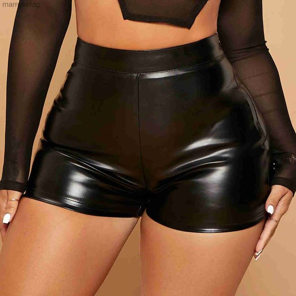 Frauen Shorts 2022 Sexy Womens Shiny Elastic Hohe Taille Faux PU Leder Kurze Hosen Slim Hot Dance Clubwear Mini 240329